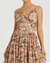 Beige Floral Print Ruffle Tiered Midi Dress